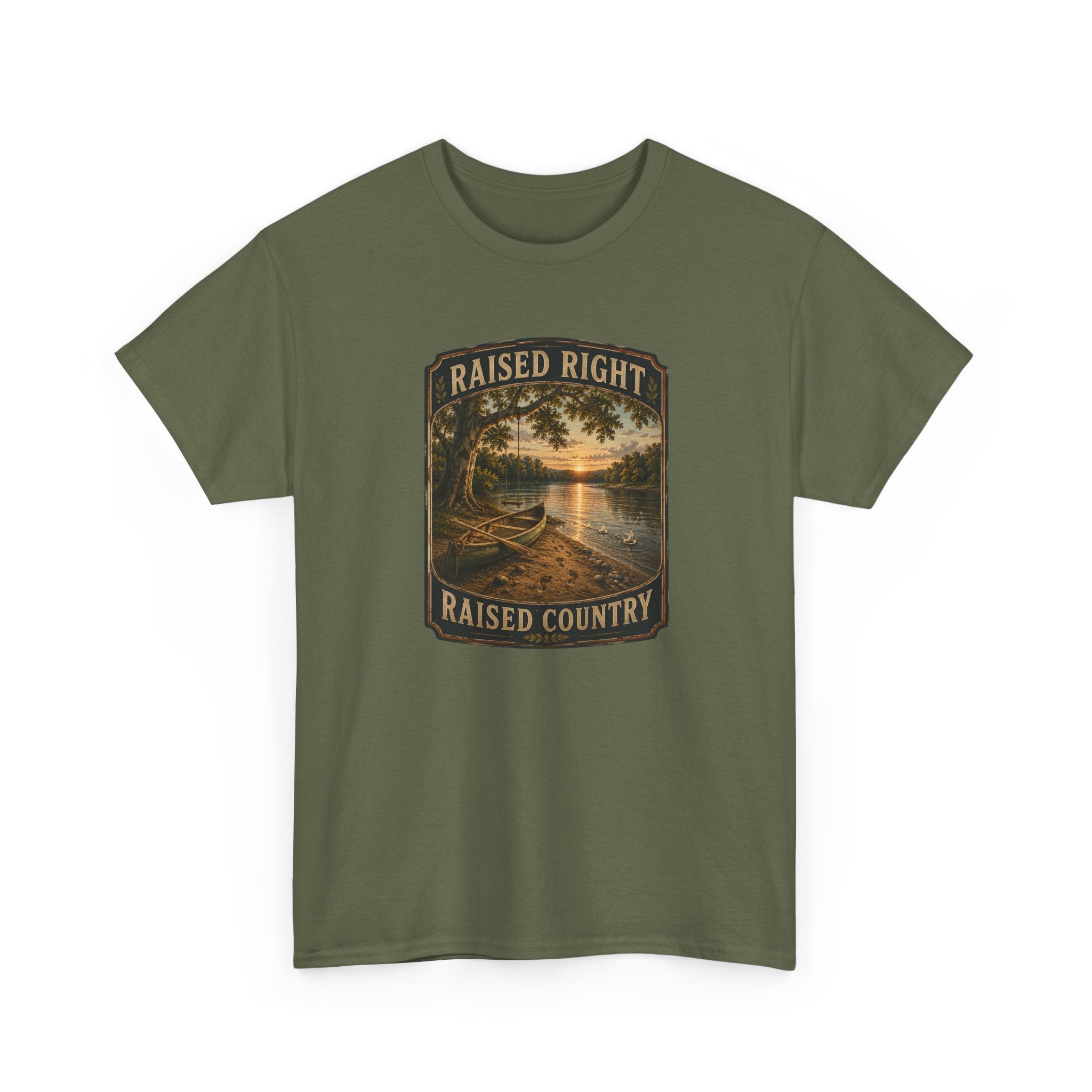 Raised Right Raised Country T‑Shirt — Vintage Fishing Lake Graphic Tee