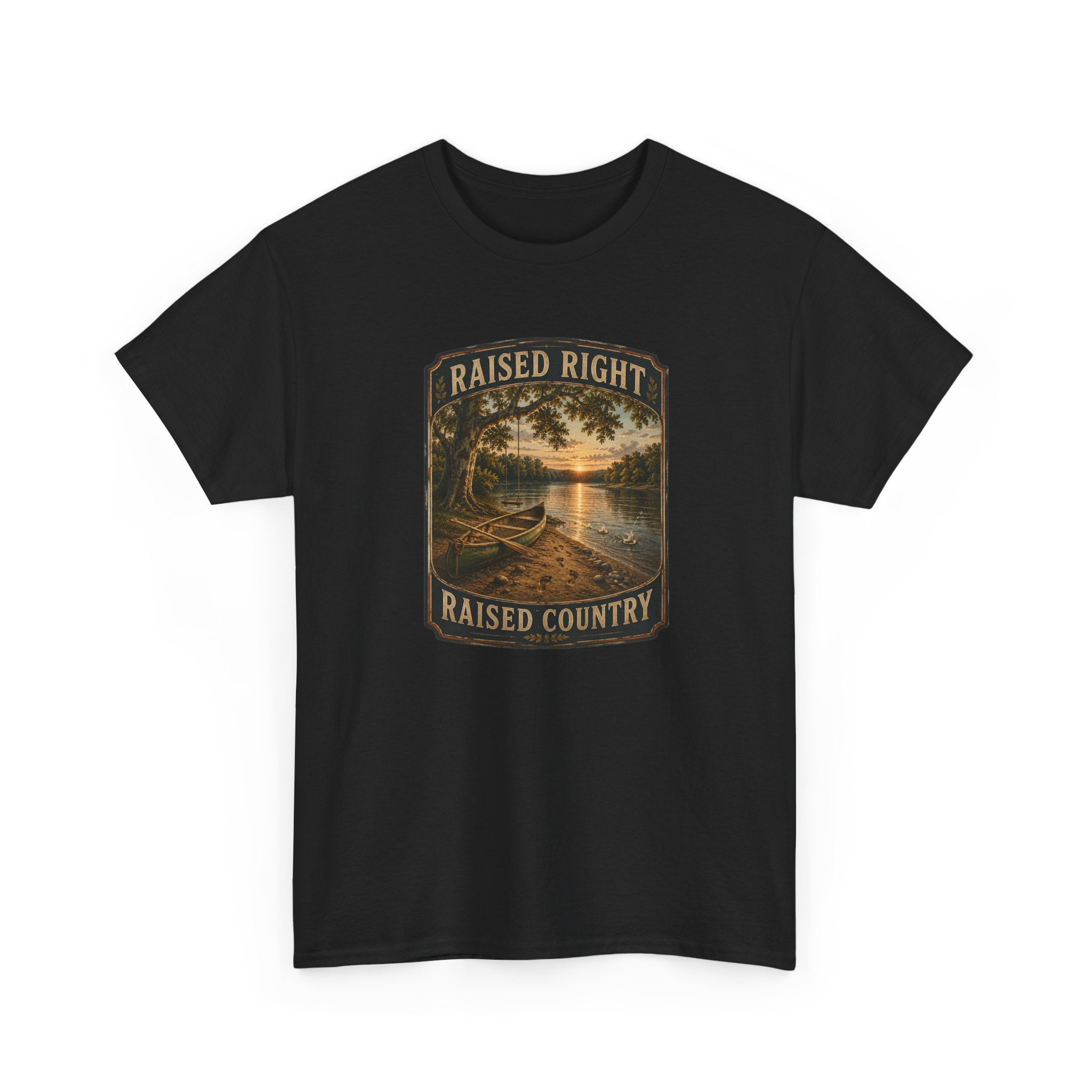 Raised Right Raised Country T‑Shirt — Vintage Fishing Lake Graphic Tee