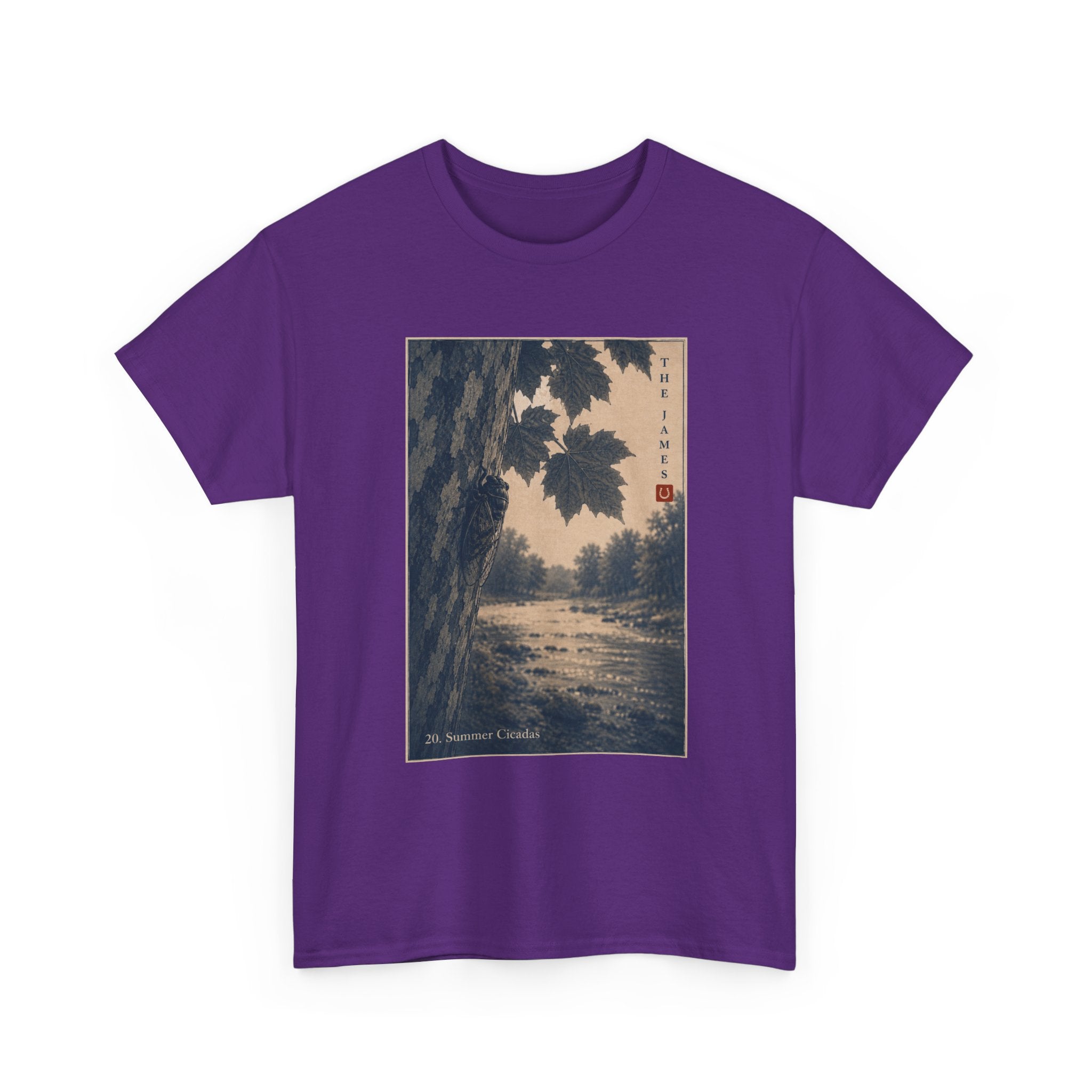 20. Summer Cicadas — Vintage Art Print Tee (Serene River Scene)