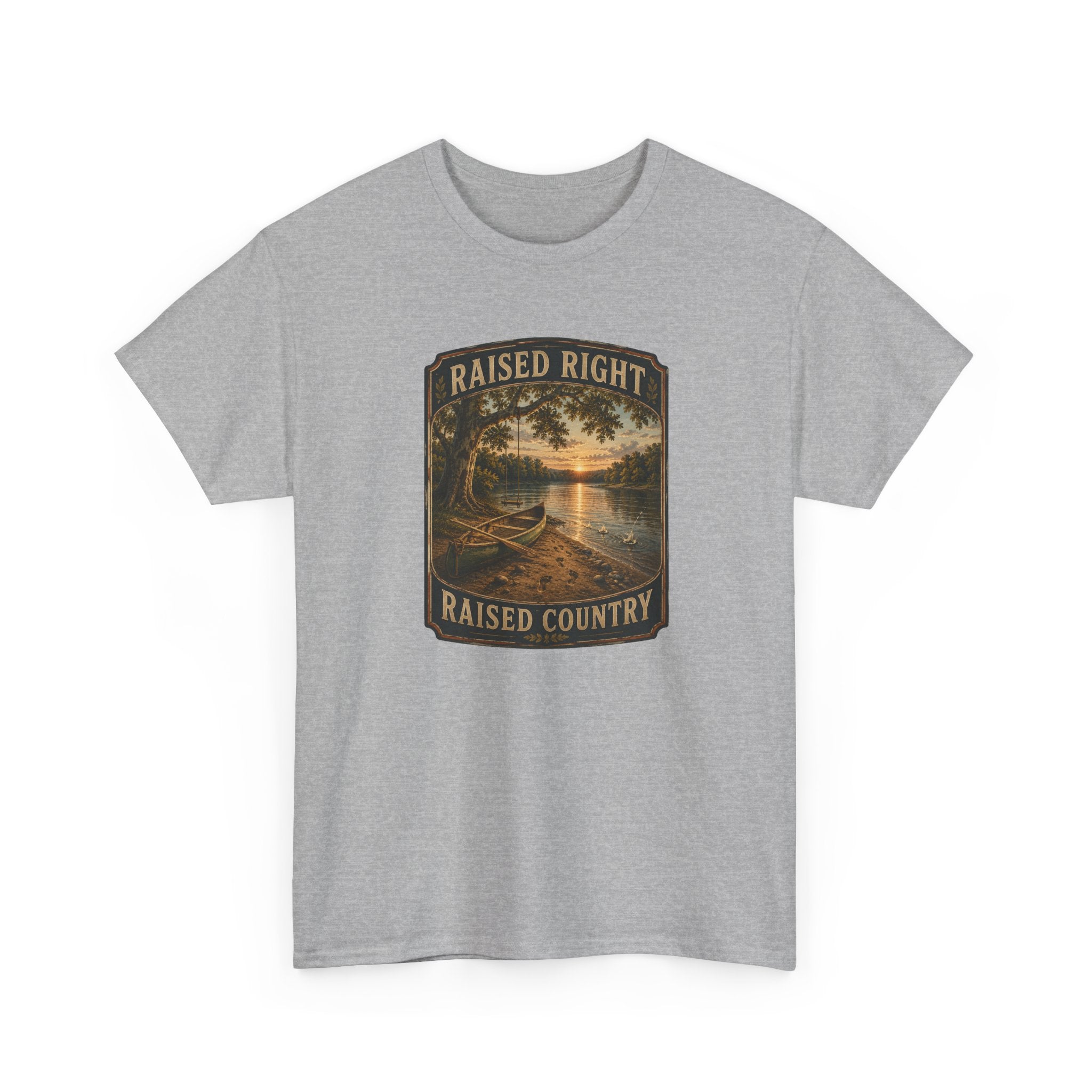 Raised Right Raised Country T‑Shirt — Vintage Fishing Lake Graphic Tee
