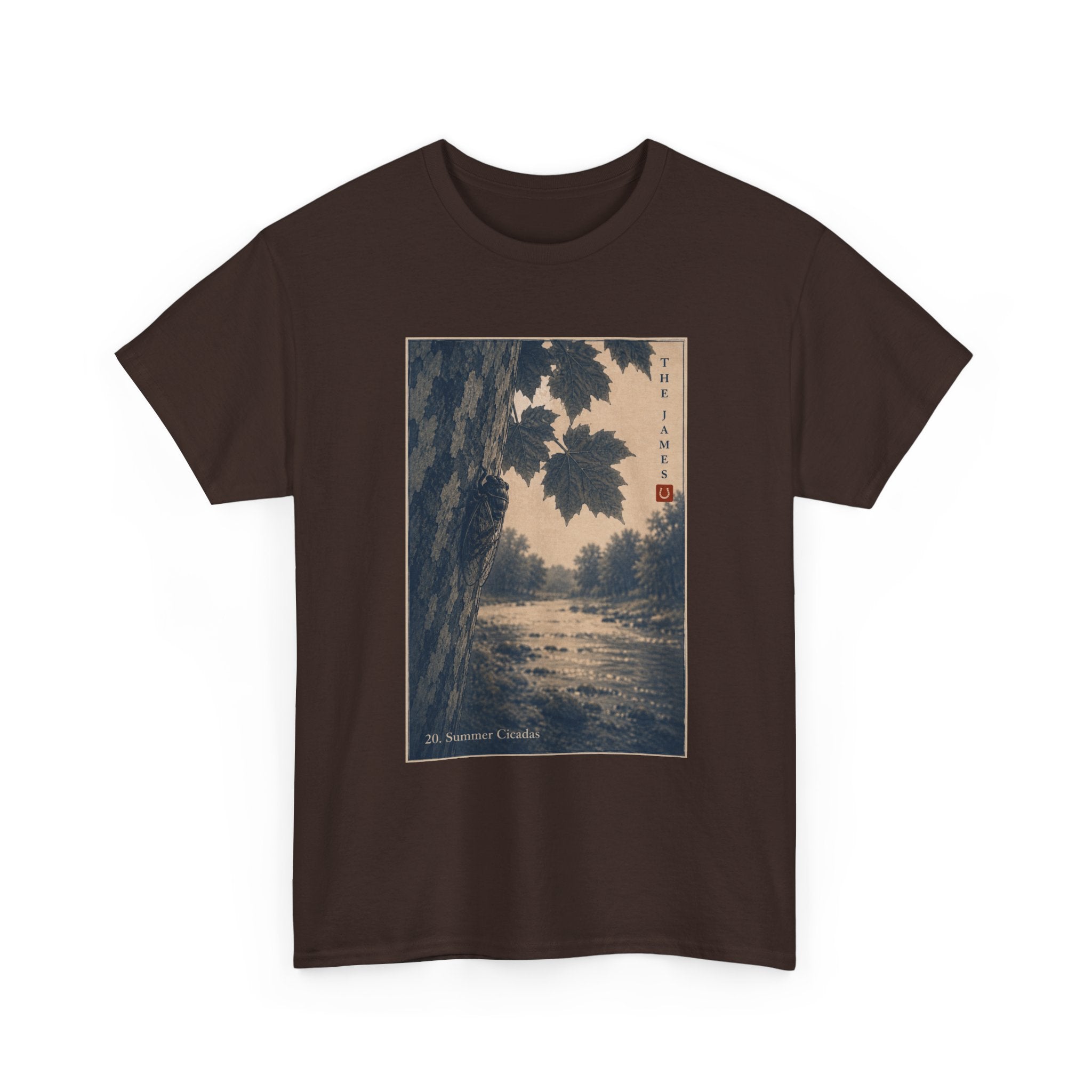 20. Summer Cicadas — Vintage Art Print Tee (Serene River Scene)