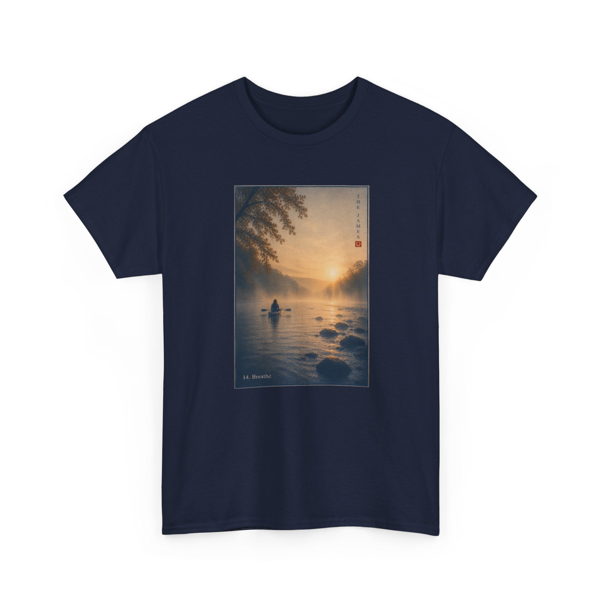 14. Breathe - Sunset Kayak Vintage Art Tee — Tranquil River Graphic T-Shirt
