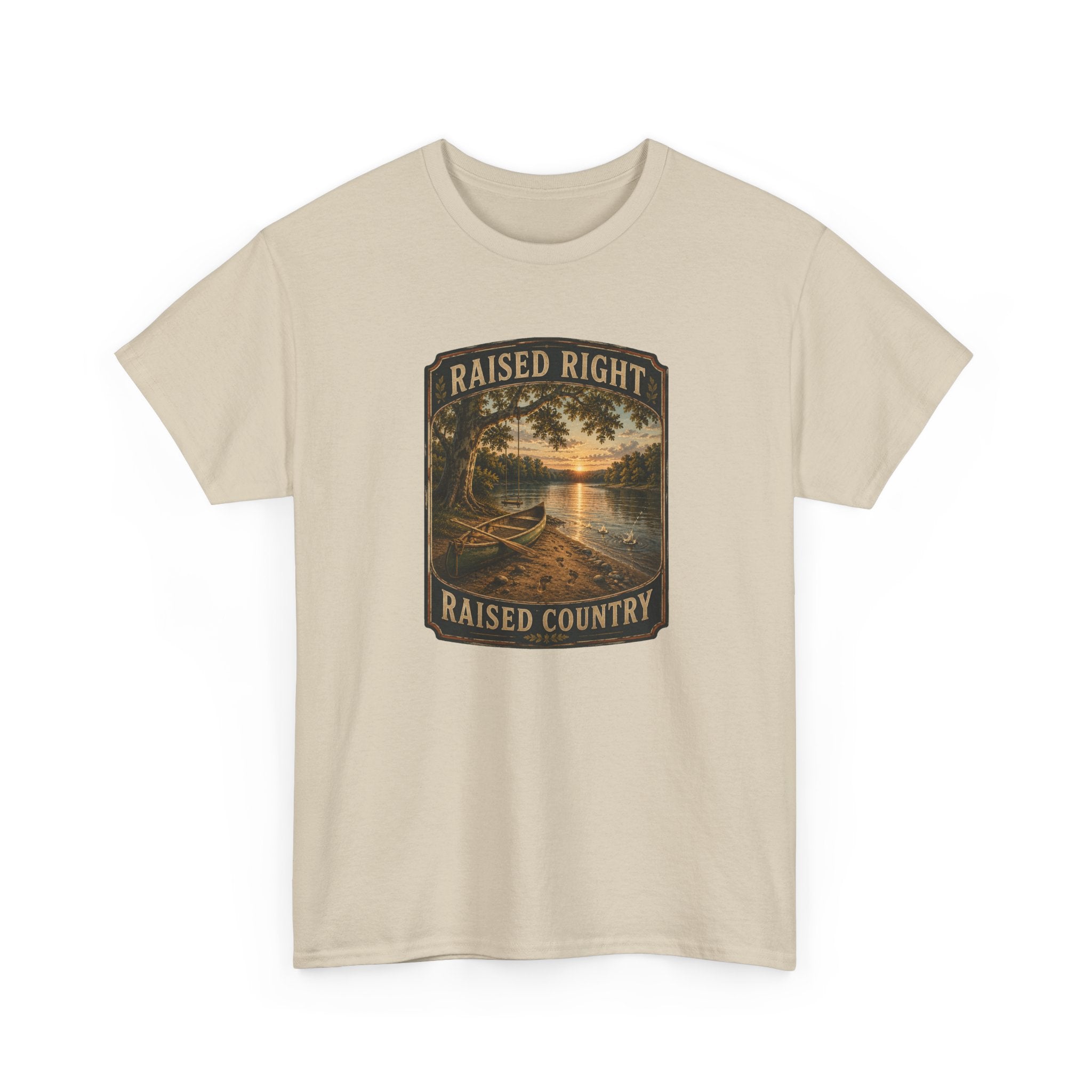 Raised Right Raised Country T‑Shirt — Vintage Fishing Lake Graphic Tee