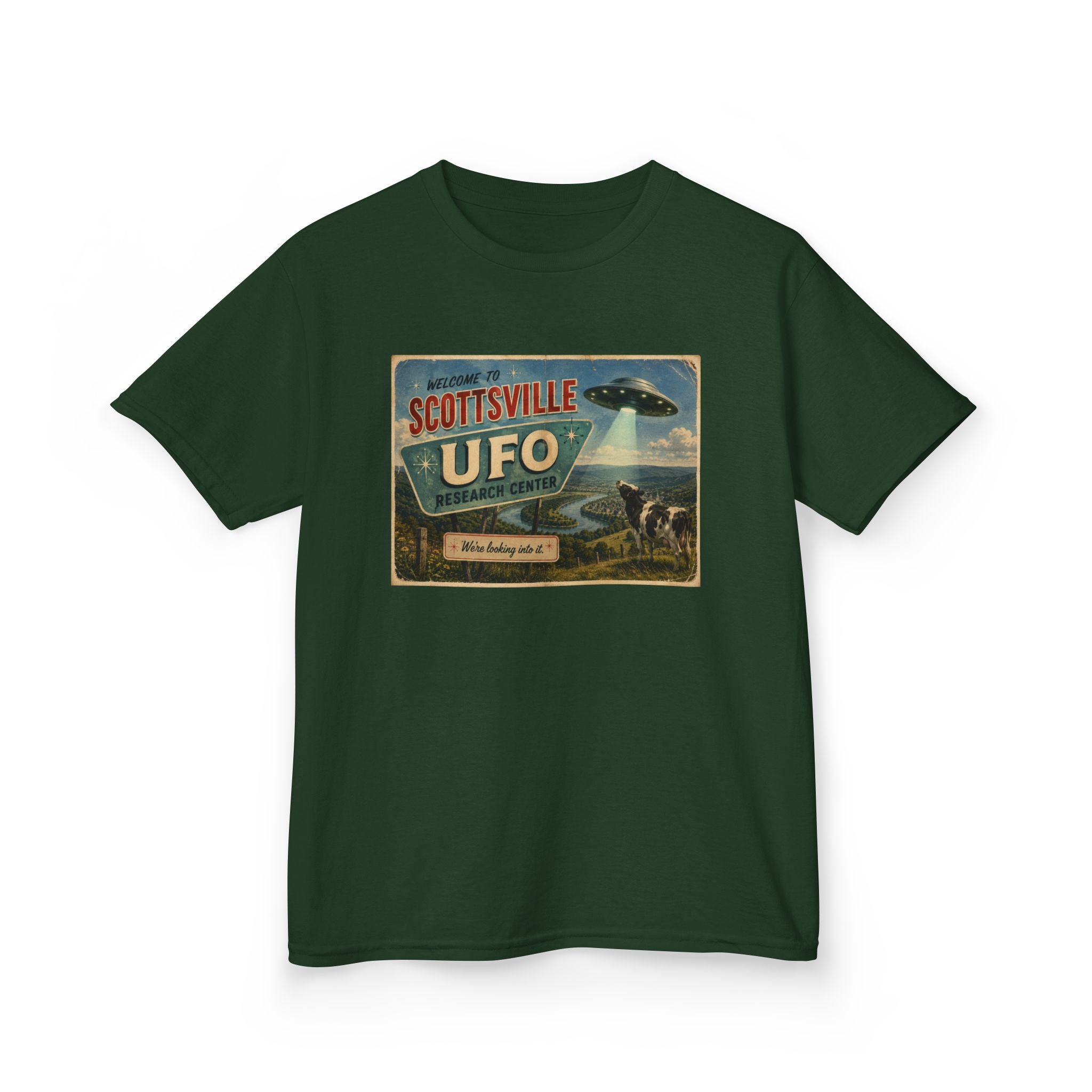 Scottsville UFO Kids Tee — Vintage Alien Spacecraft Graphic Shirt
