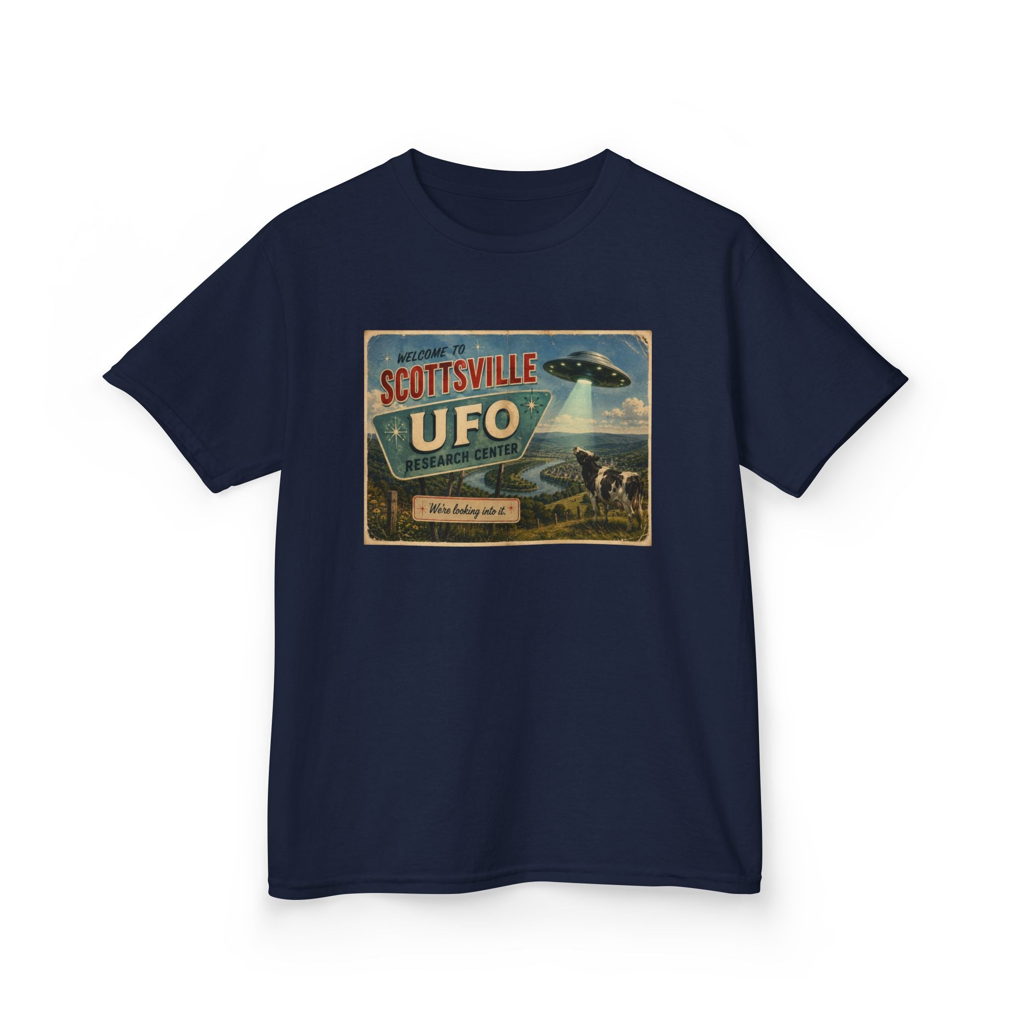 Scottsville UFO Kids Tee — Vintage Alien Spacecraft Graphic Shirt