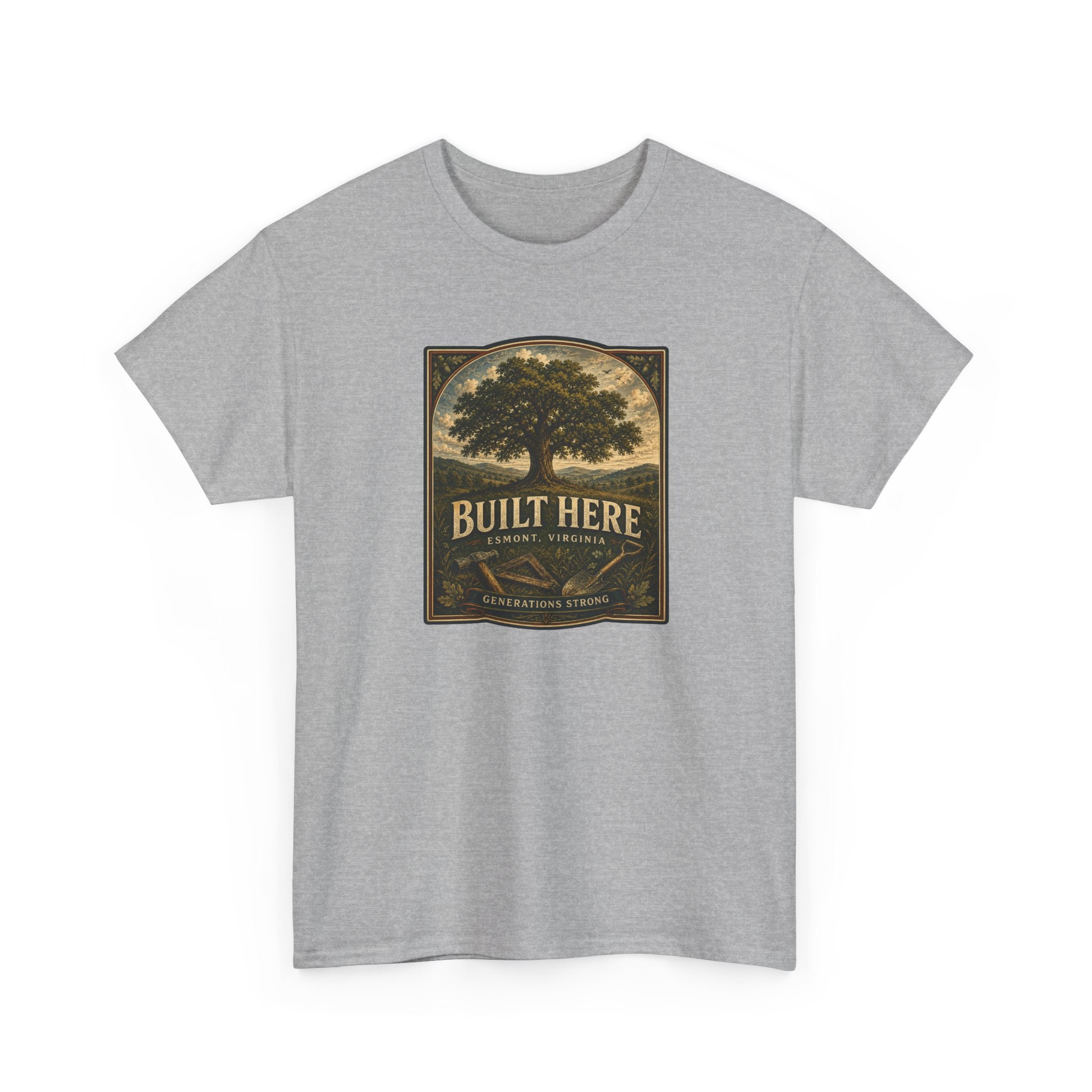 Esmont Built Here Tree Graphic Tee — Vintage Rustic Pride T-Shirt