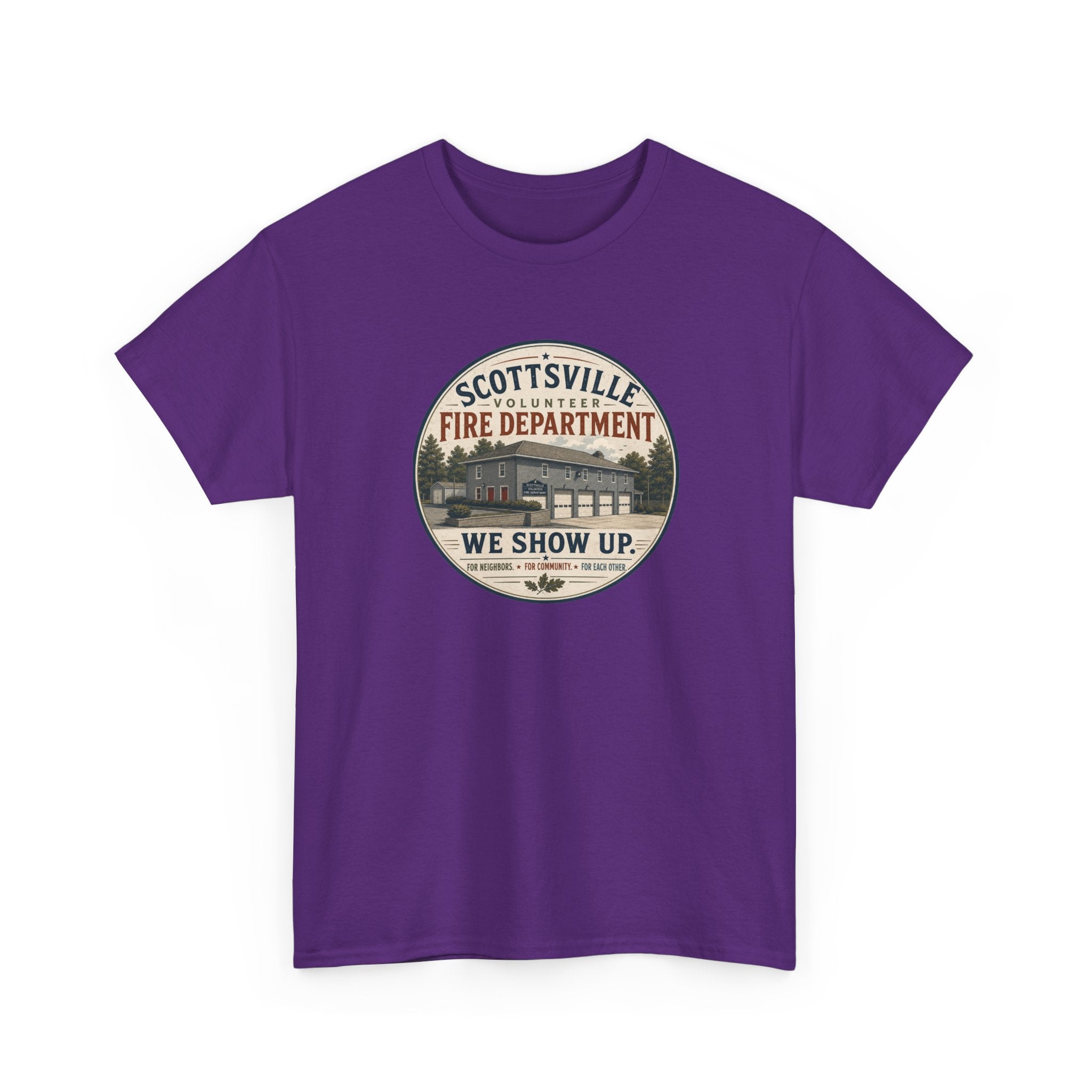 Scottsville Fire Department T-Shirt – “We Show Up” Vintage Firefighter Tee