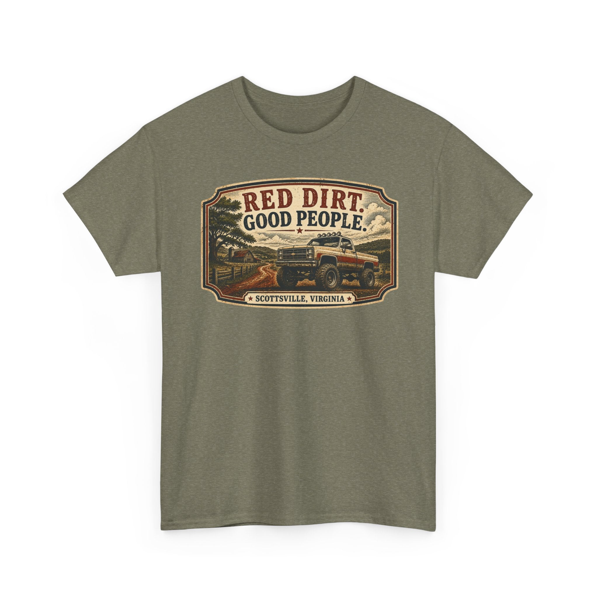 Red Dirt, Good People T‑Shirt — Scottsville Virginia Vintage Truck Design