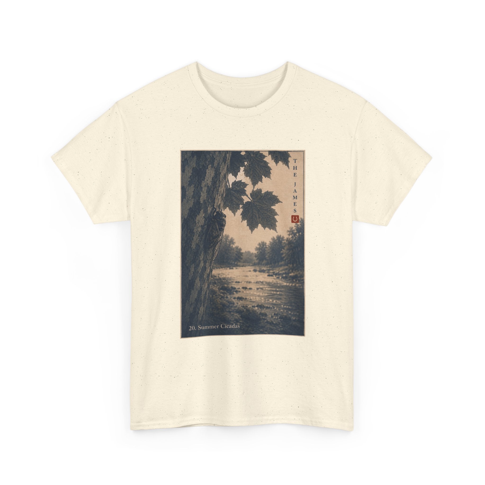 20. Summer Cicadas — Vintage Art Print Tee (Serene River Scene)