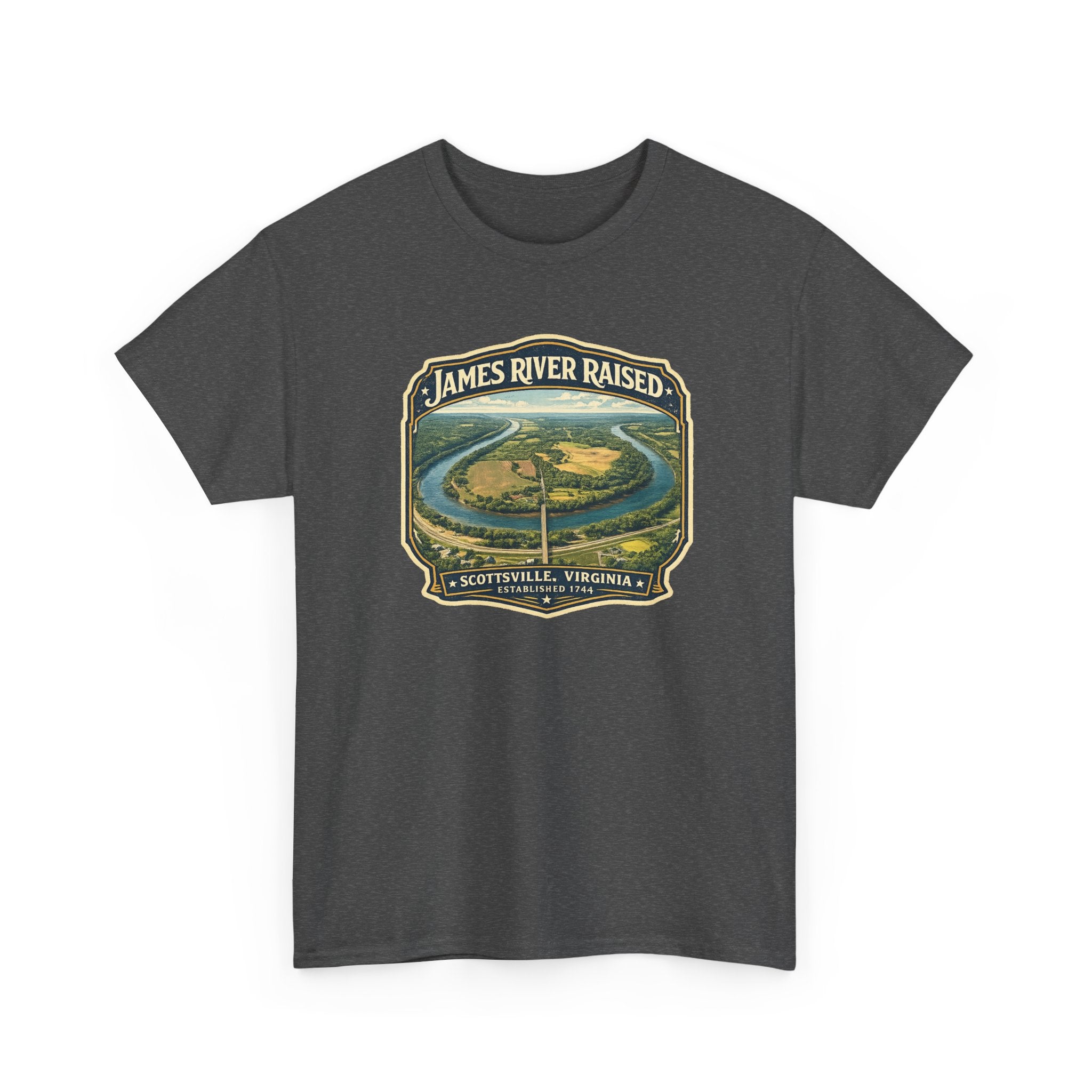 James River Raised T‑Shirt – Scottsville, Virginia Vintage River Badge