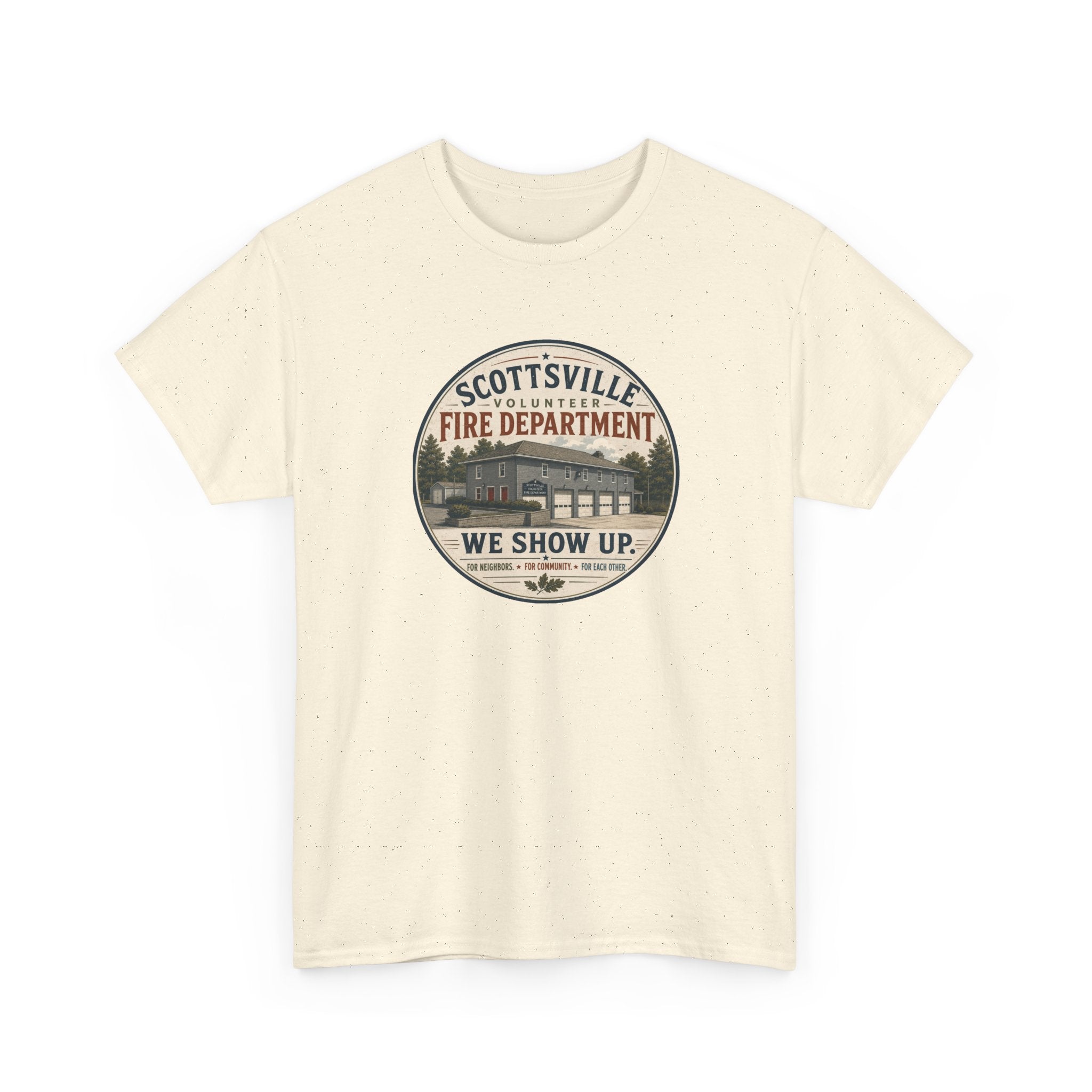 Scottsville Fire Department T-Shirt – “We Show Up” Vintage Firefighter Tee