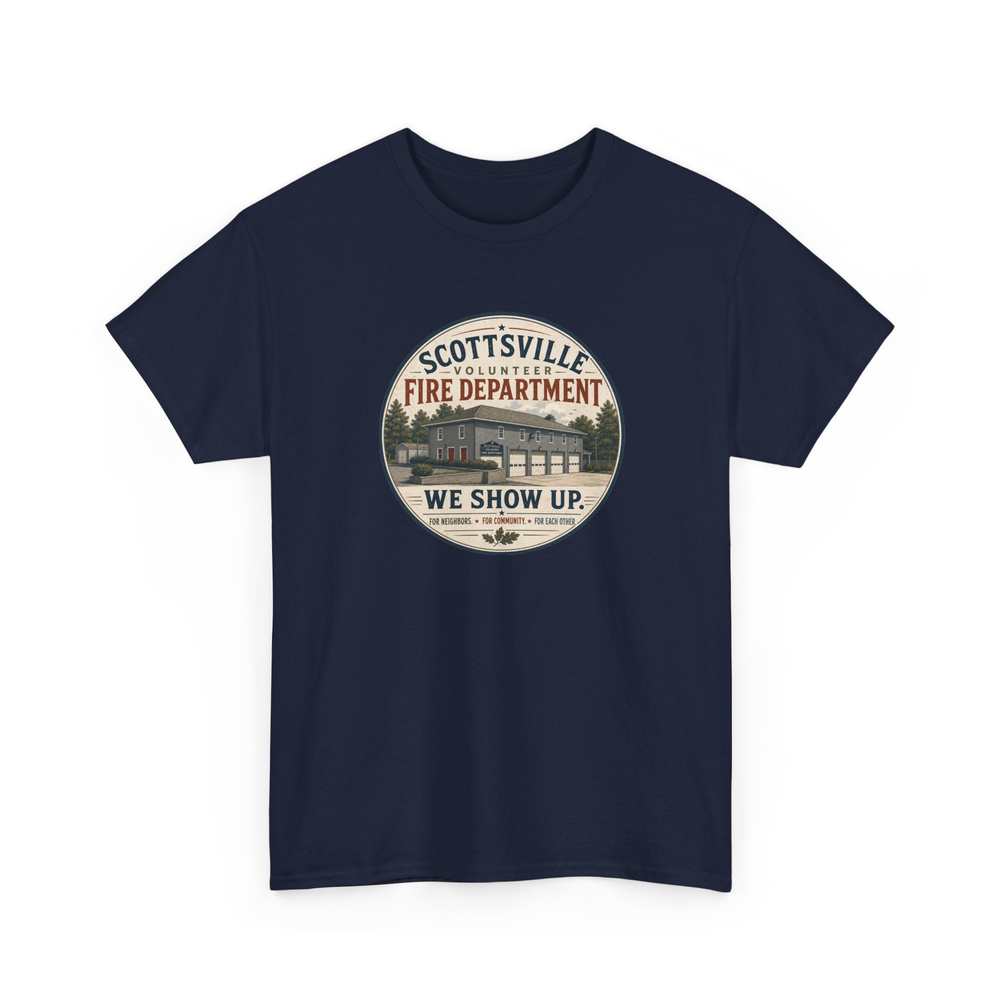 Scottsville Fire Department T-Shirt – “We Show Up” Vintage Firefighter Tee