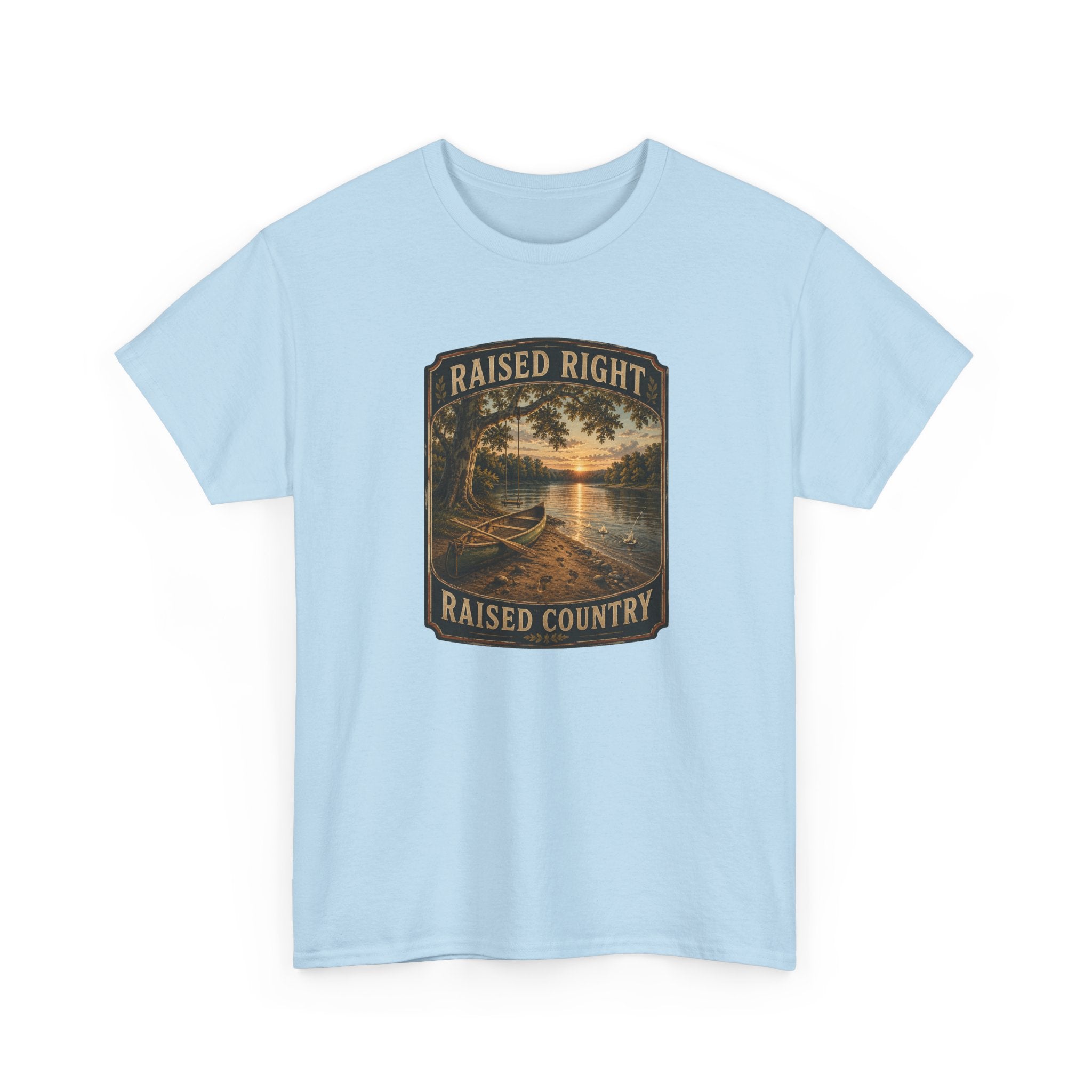 Raised Right Raised Country T‑Shirt — Vintage Fishing Lake Graphic Tee