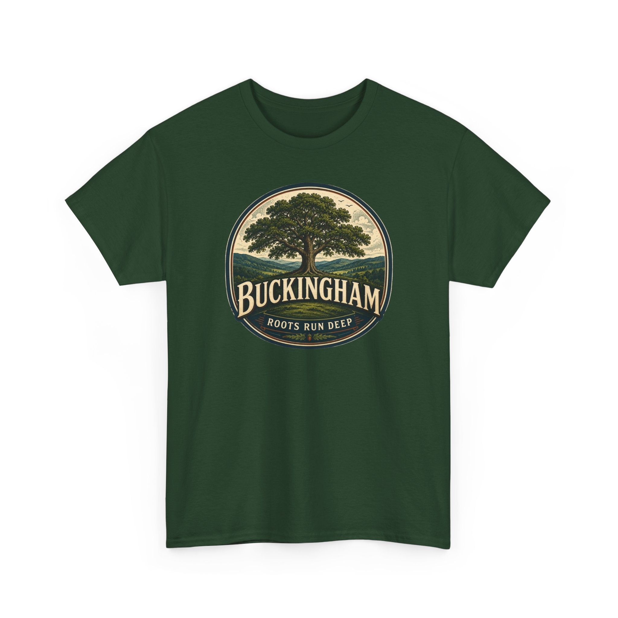 Buckingham Tree Logo Tee — 'Roots Run Deep' Heritage T-Shirt