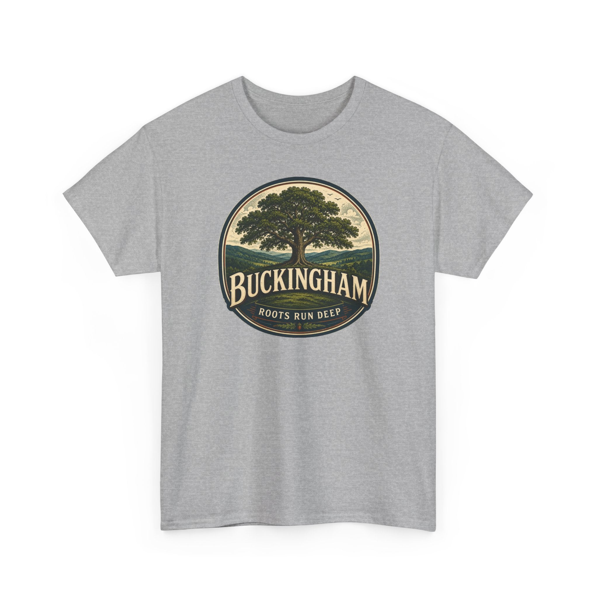 Buckingham Tree Logo Tee — 'Roots Run Deep' Heritage T-Shirt