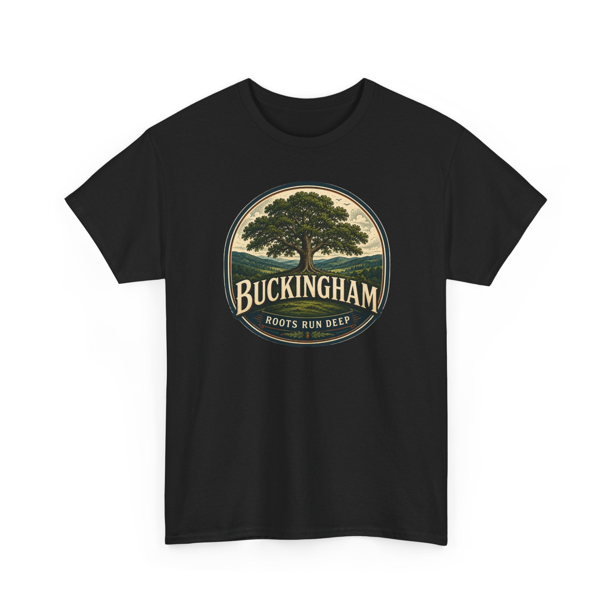 Buckingham Tree Logo Tee — 'Roots Run Deep' Heritage T-Shirt