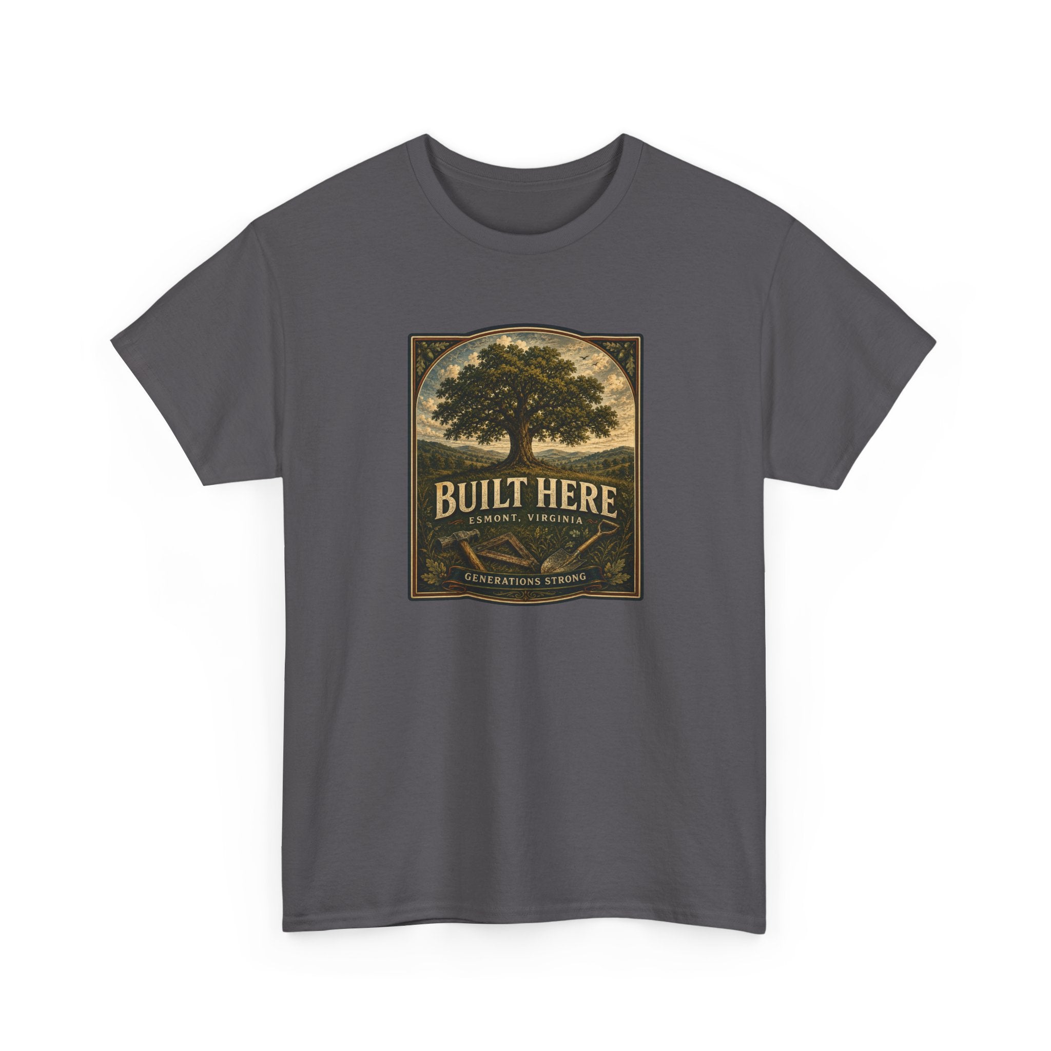 Esmont Built Here Tree Graphic Tee — Vintage Rustic Pride T-Shirt
