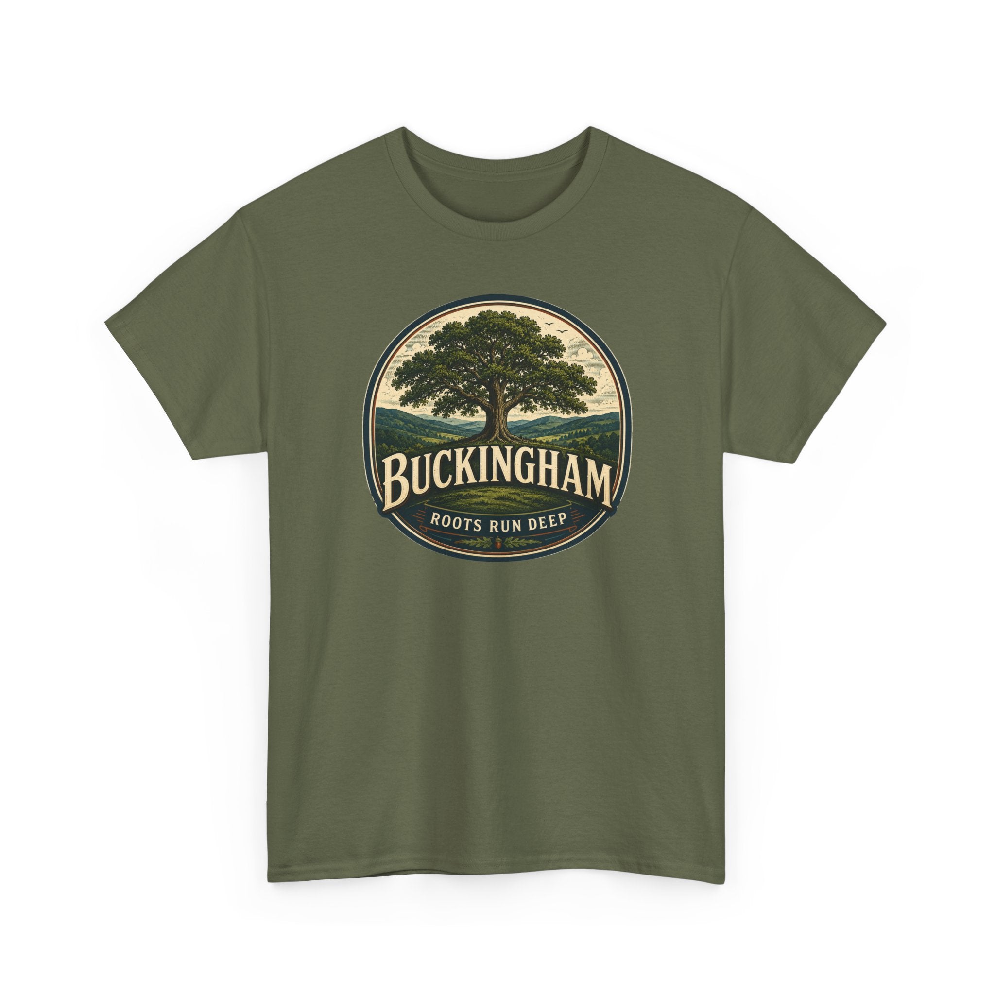 Buckingham Tree Logo Tee — 'Roots Run Deep' Heritage T-Shirt