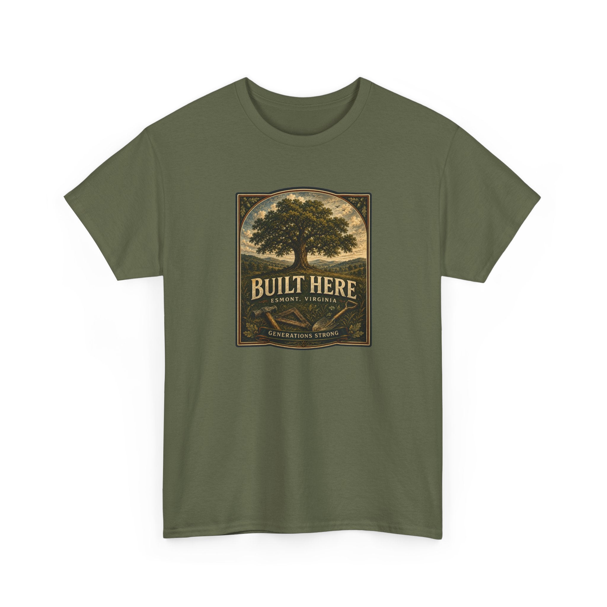 Esmont Built Here Tree Graphic Tee — Vintage Rustic Pride T-Shirt