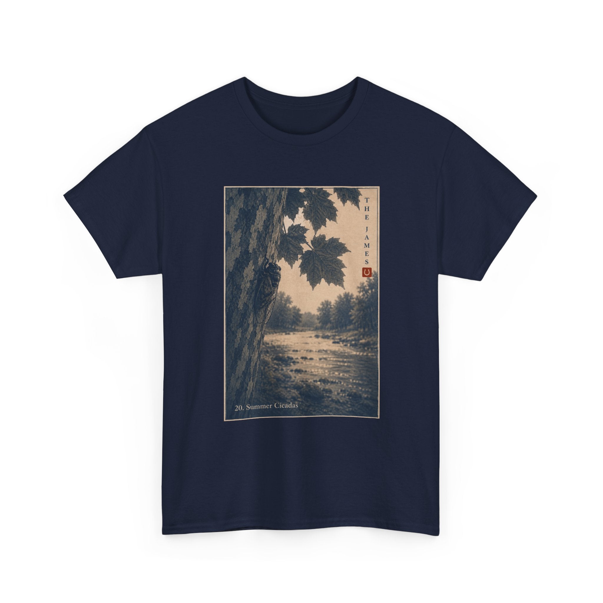 20. Summer Cicadas — Vintage Art Print Tee (Serene River Scene)
