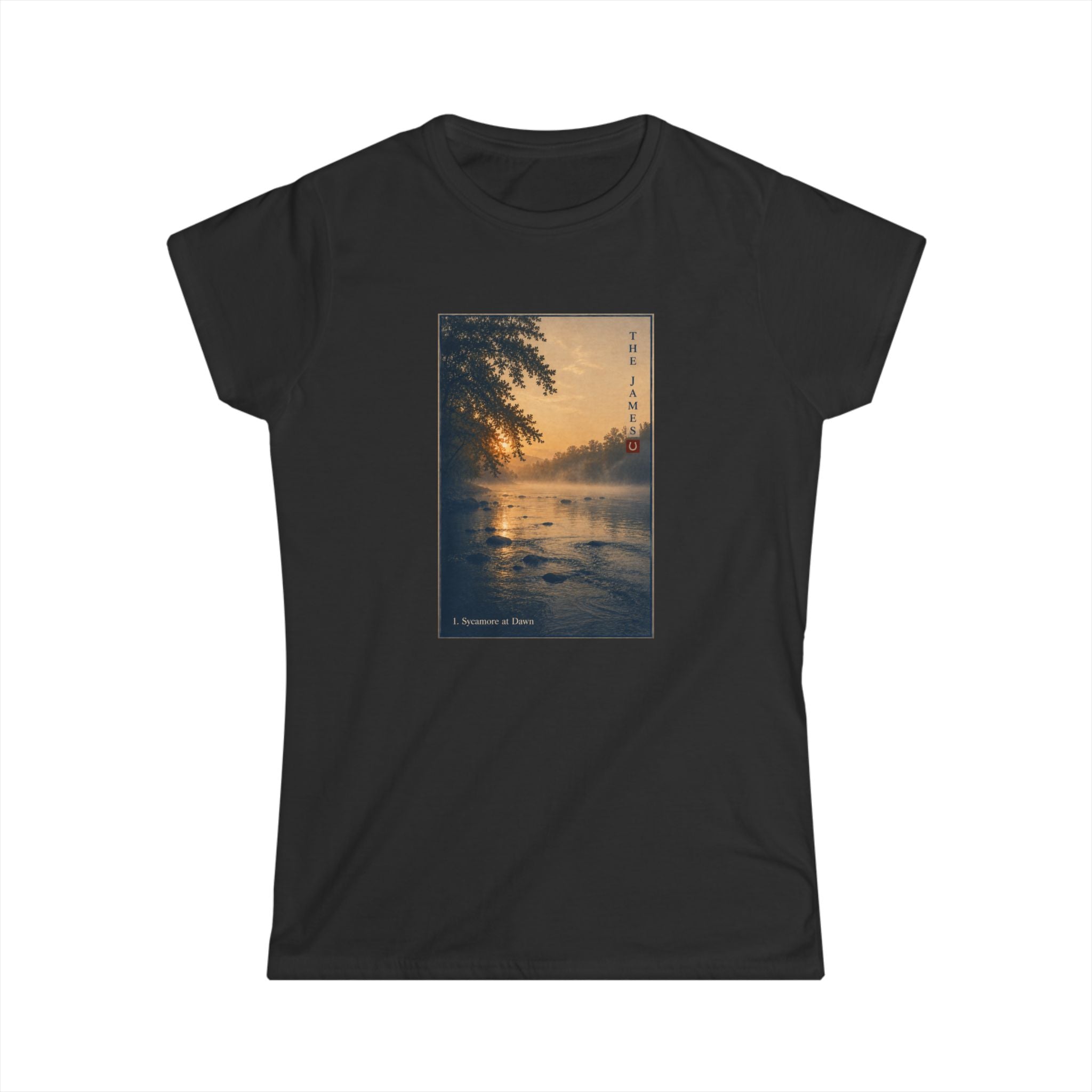 1. Sycamore at Dawn - Women’s Black Tee — Classic Softstyle Crew Shirt