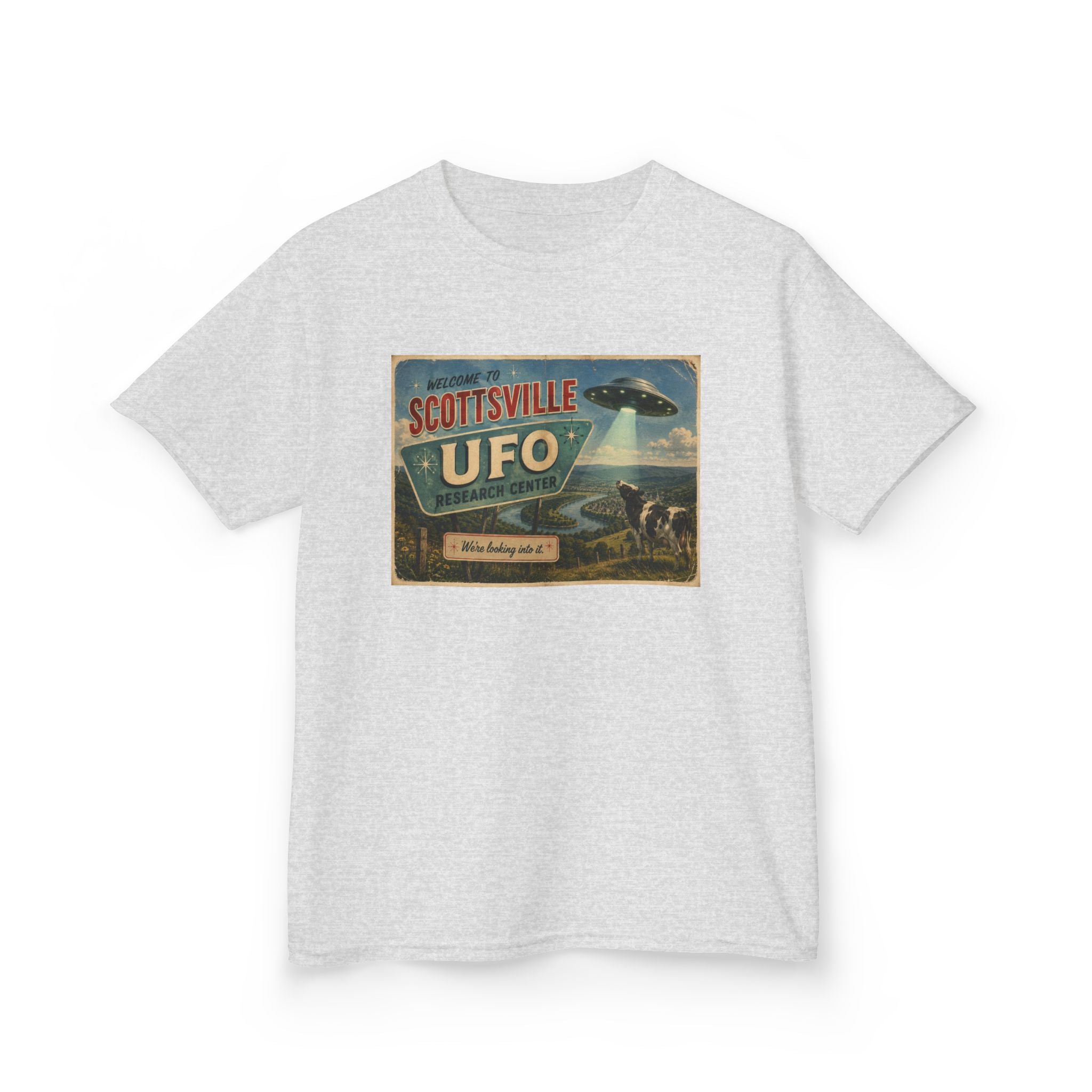 Scottsville UFO Kids Tee — Vintage Alien Spacecraft Graphic Shirt
