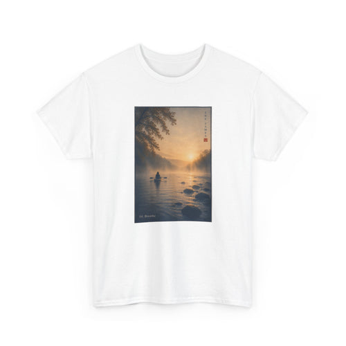 14. Breathe - Sunset Kayak Vintage Art Tee — Tranquil River Graphic T-Shirt
